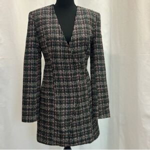 Zara multicoloured metallic tweed V-neck long sleeve faux wrap mini dress